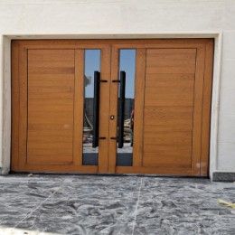 Premium Wood Grain Aluminum Entrance Door with Side Glass